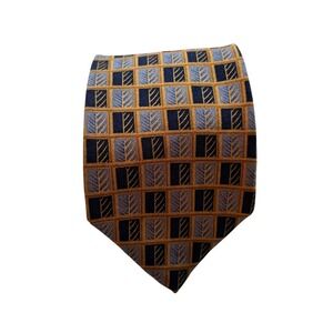 DeSantis Collection Silk Necktie Mens Blue Gold Geometric Leaf Made in Italy 4in